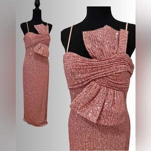 NWT - IEENA FOR MACDUGGAL - Pink with Bow Sequin Floor Length Gown - Sz 8